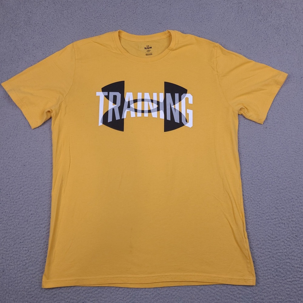 Under Armour Mens XL Training Graphic T-Shirt Yellow Loose Fit Short Sleeve